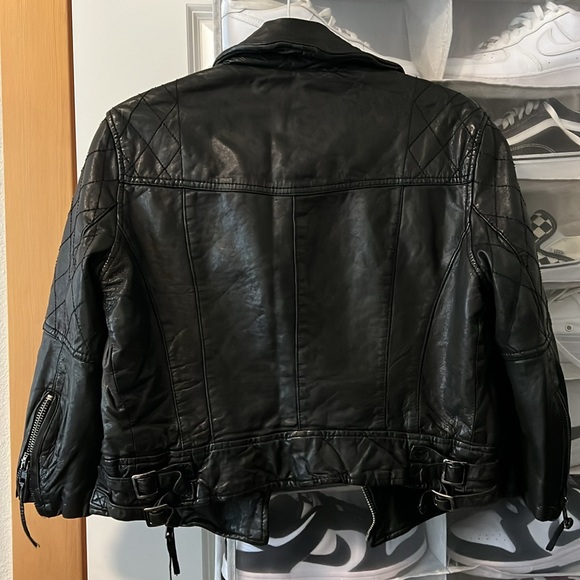 ALL SAINTS | Cropped Leather Biker Jacket Size 12 - Picture 4 of 4
